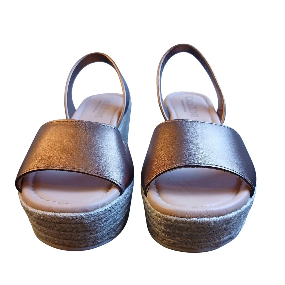 Calaxini Women Bronze Metallic Leather Espadrille Wedge Sandals EU 37 Made Spain